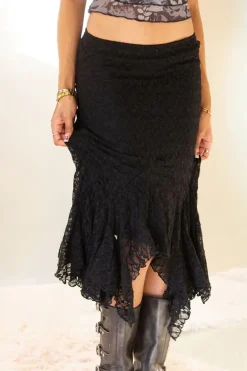 Asymmetrical Lace Midi Skirt