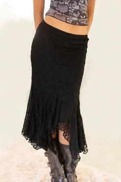 Asymmetrical Lace Midi Skirt