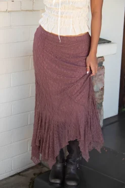 Asymmetrical Lace Midi Skirt