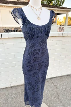 Blue Floral Midi Dress