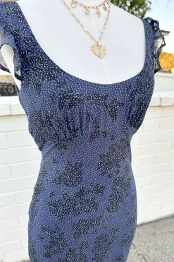 Blue Floral Midi Dress