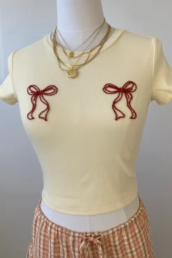 Bow Embroidered Graphic Baby Tee
