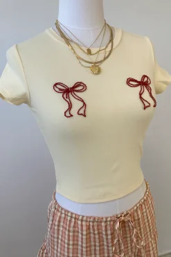 Bow Embroidered Graphic Baby Tee