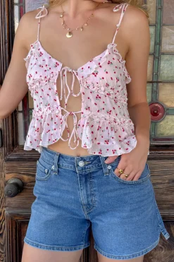 Cherry Print Split Front Top