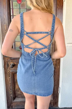 Denim Lace-Up Mini Dress