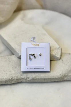 Diamond Stud & Cuff Earring Set