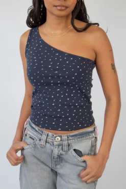 Ditsy Pointelle One Shoulder Top