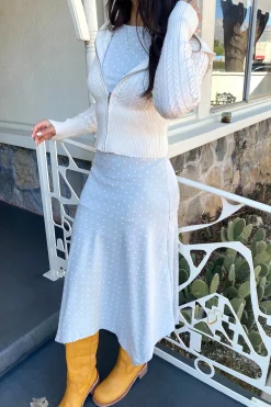 Dusty Blue Polka Dot Midi Skirt