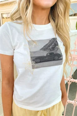Embroidered Euro Car Long Loose Graphic Baby Tee