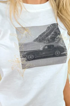 Embroidered Euro Car Long Loose Graphic Baby Tee