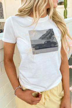 Embroidered Euro Car Long Loose Graphic Baby Tee