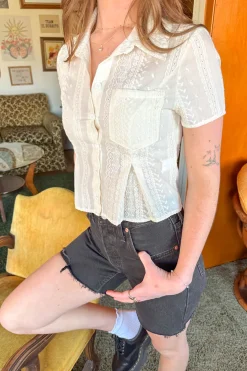 Eyelet Button Up Top