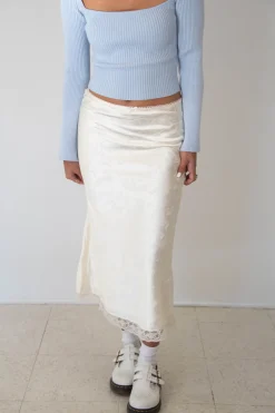 Floral Satin Midi Skirt