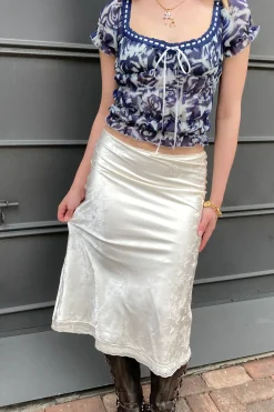 Floral Satin Midi Skirt