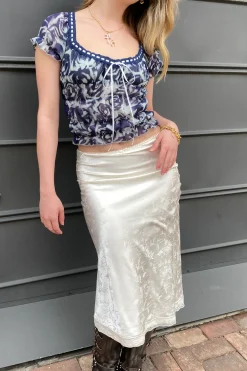 Floral Satin Midi Skirt