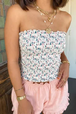 Floral Smocked Strapless Top