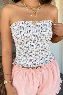 Floral Smocked Strapless Top