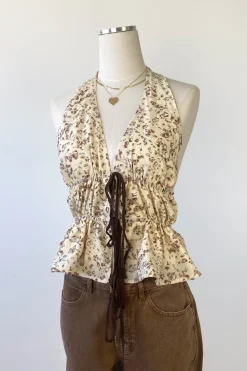 Floral Split Front Halter Top