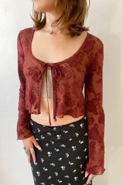 Floral Split Front Mesh Top