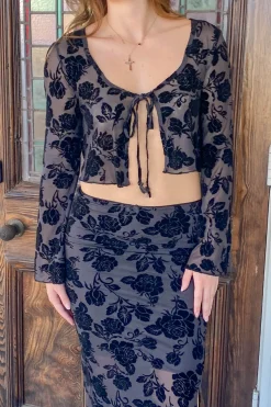 Floral Split Front Mesh Top