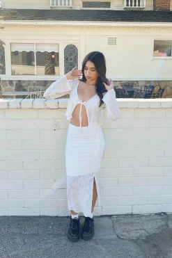 Floral Stretch Lace Midi Skirt