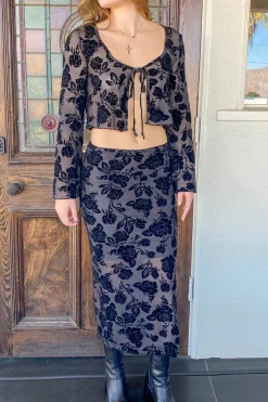 Floral Stretch Lace Midi Skirt