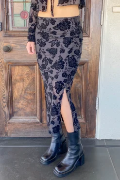 Floral Stretch Lace Midi Skirt