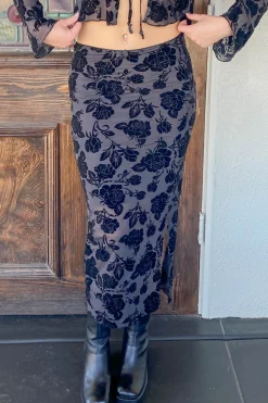 Floral Stretch Lace Midi Skirt