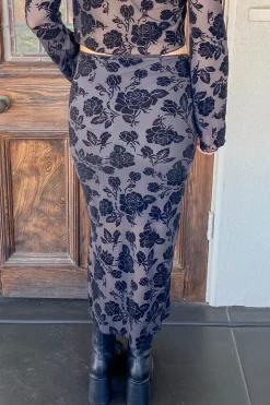 Floral Stretch Lace Midi Skirt