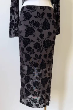 Floral Stretch Lace Midi Skirt
