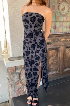 Floral Stretch Lace Strapless Dress