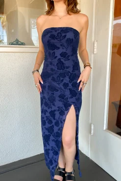 Floral Stretch Lace Strapless Dress