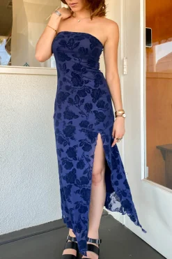 Floral Stretch Lace Strapless Dress