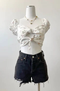 Front Tie Puff Sleeve Top
