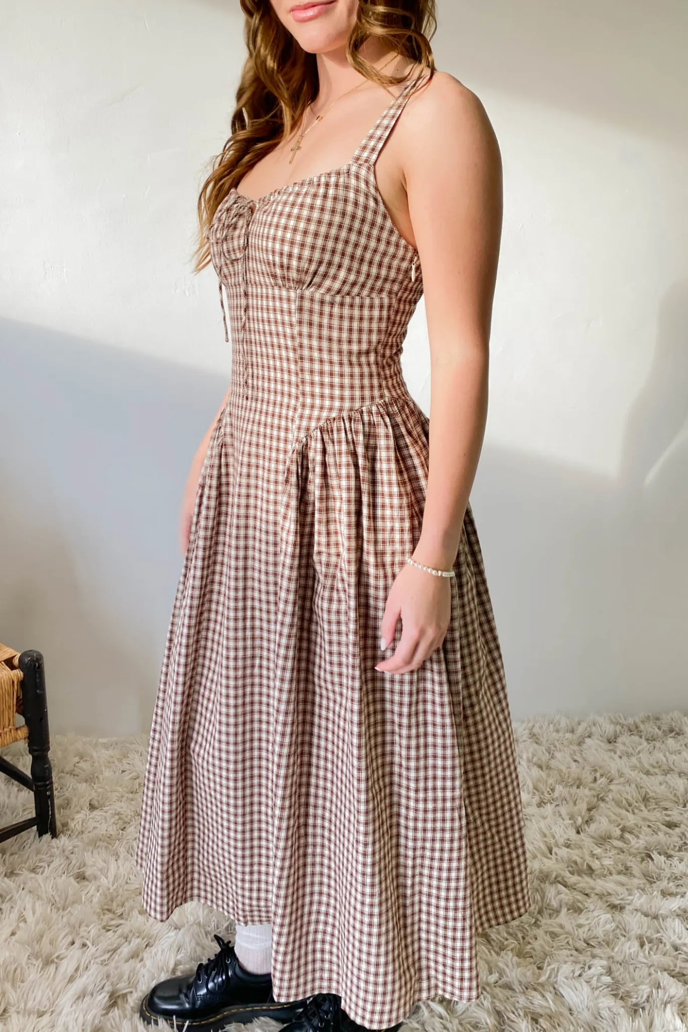 Gingham Corset Midi Dress