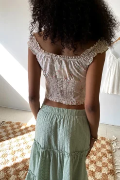 Gingham Floral Cap Sleeve Top