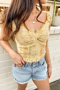 Gingham Floral Cap Sleeve Top