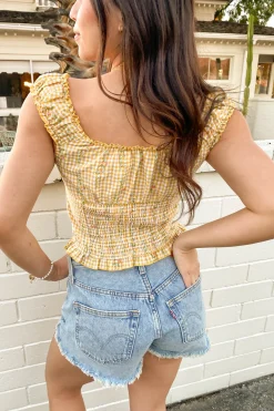Gingham Floral Cap Sleeve Top