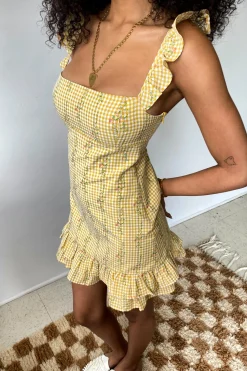 Gingham Floral Ruffle Dress