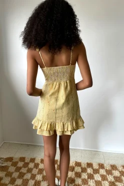 Gingham Floral Ruffle Dress