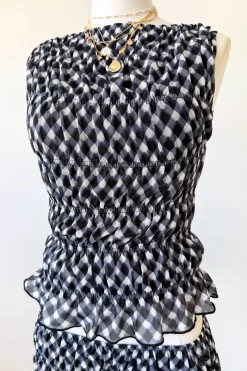 GIngham Sleeveless Stretch Lace Top