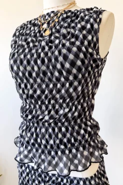 GIngham Sleeveless Stretch Lace Top