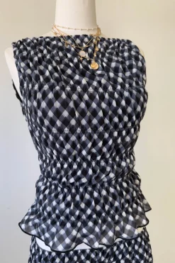 GIngham Sleeveless Stretch Lace Top