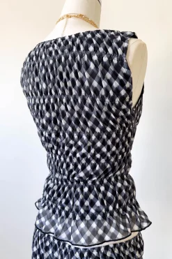 GIngham Sleeveless Stretch Lace Top