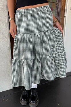 Gingham Tiered Maxi Skirt