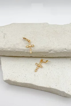 Gold Dipped Cross Earrings