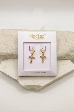 Gold Dipped Cross Earrings