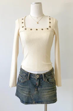 Grommet Long Sleeve Top