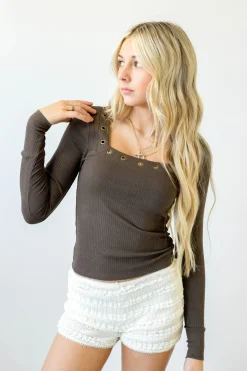 Grommet Long Sleeve Top