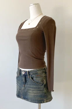 Grommet Long Sleeve Top